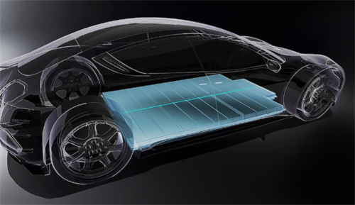 Transparent view of an electric car highlighting the floor-mounted battery pack, visualizing how solid-state safety features could prevent puncture-related fires.